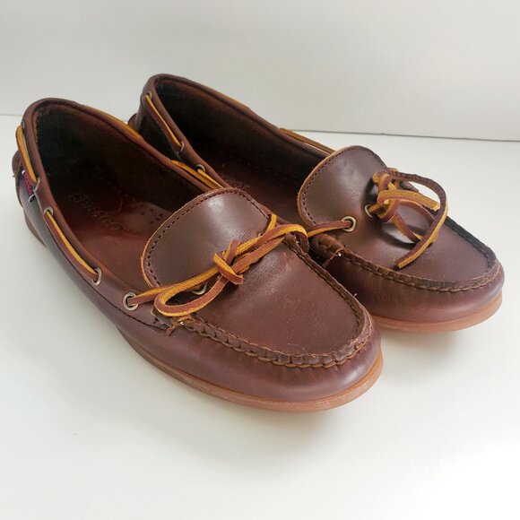 Women's Leather Docksides Deck Shoes Brown Mocassin Style Loafers Transitional - Picture 2 of 11